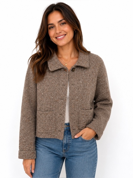 Eileen Fisher Sweaters - Eileen Fisher Petite Wool Angora Knit Jacket Cardigan PS Brown Textured Cozy